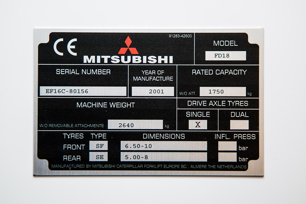 custom metal label for a mitsubishi appliance