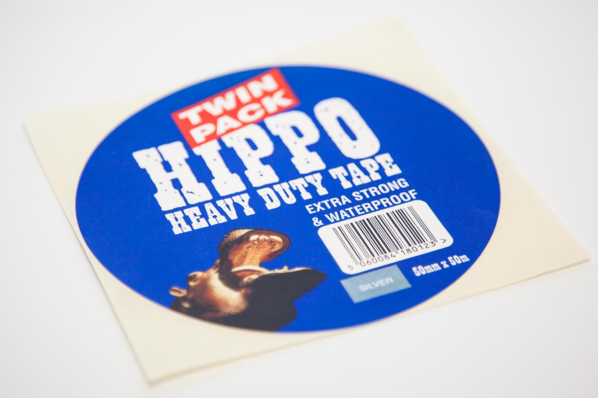 round custom paper label for two pack of hippo tape