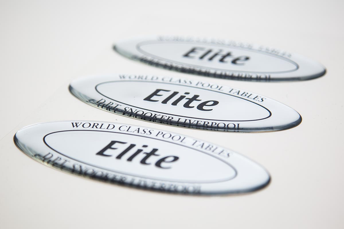 three domed labels for elite snooker tables