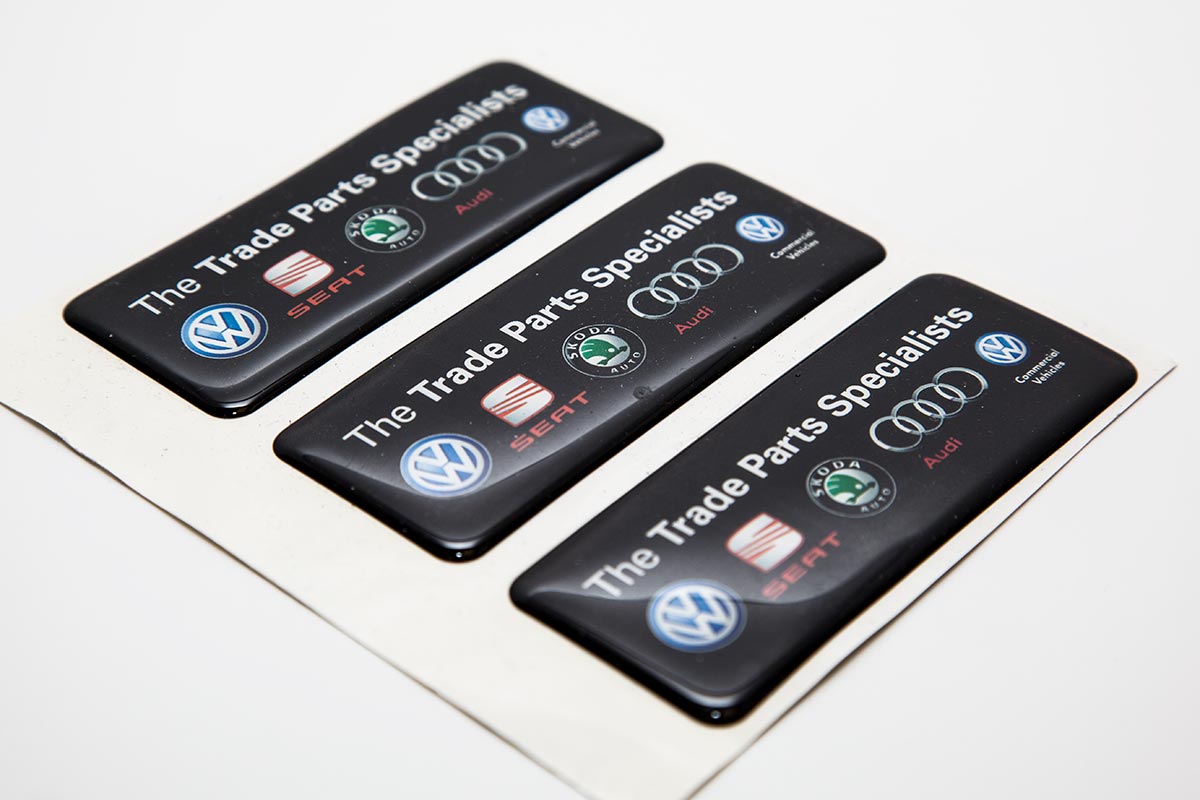 three domed labels for volkswagen seat skoda audi trade services