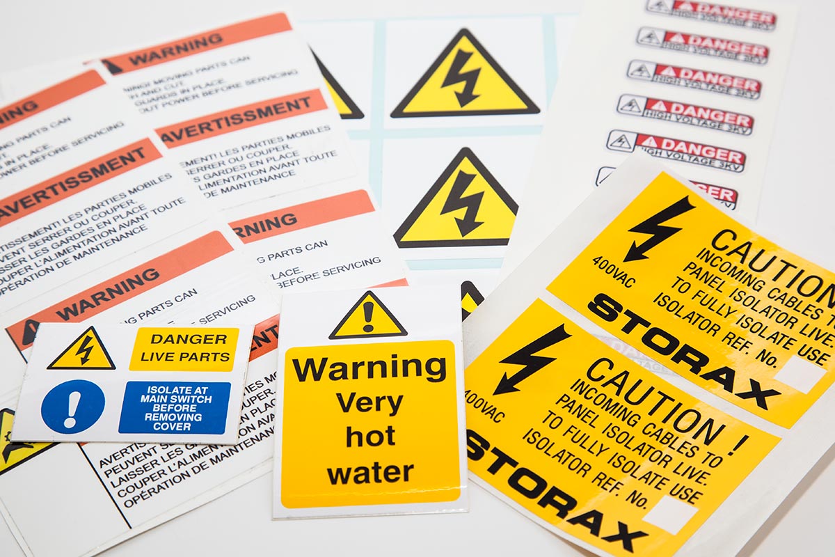 group of industrial warning labels