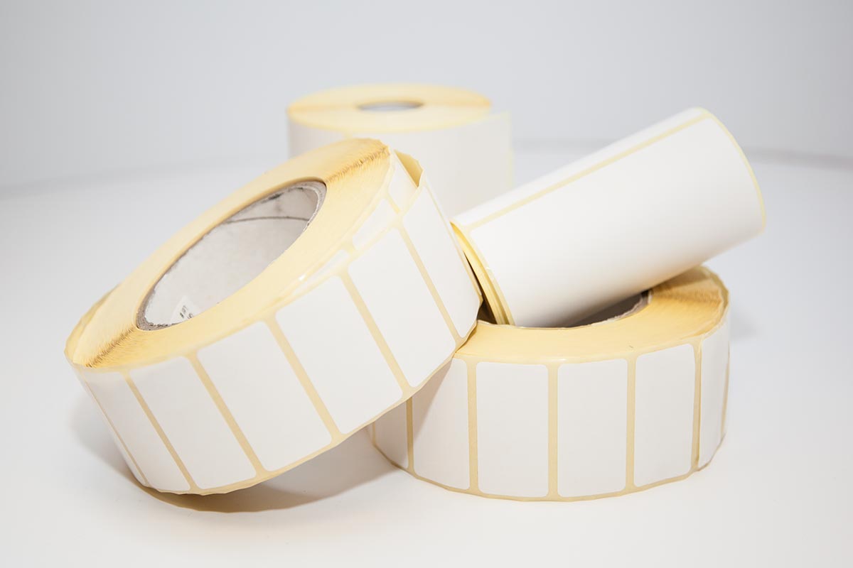 thin and wide rolls of plain thermal labels