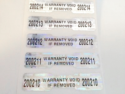 sheet of holographic warranty labels